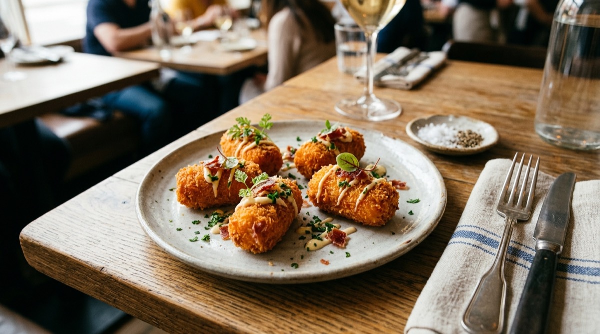 Croquetas de jamon iberico emplatadas — ejemplo de plato que vende con buen copywriting gastronomico