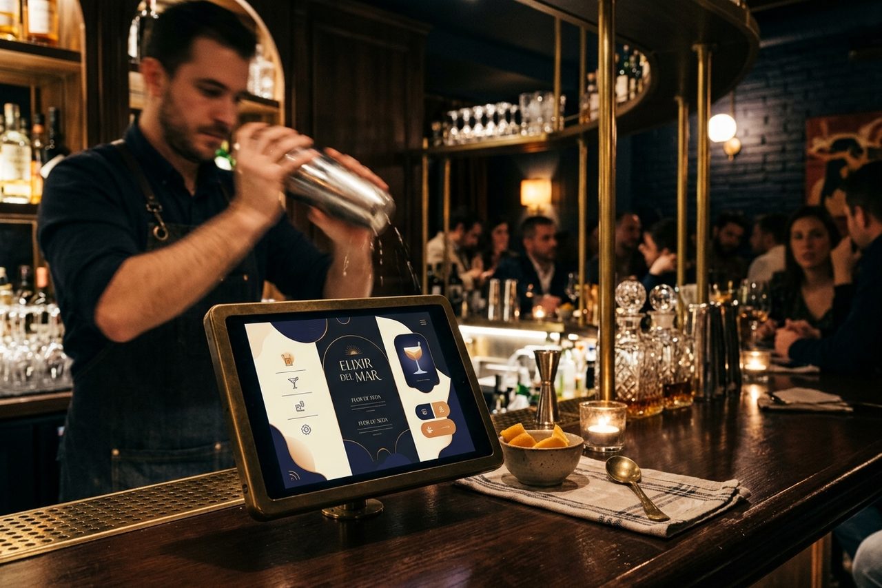 Tablet con carta en coctelería de autor