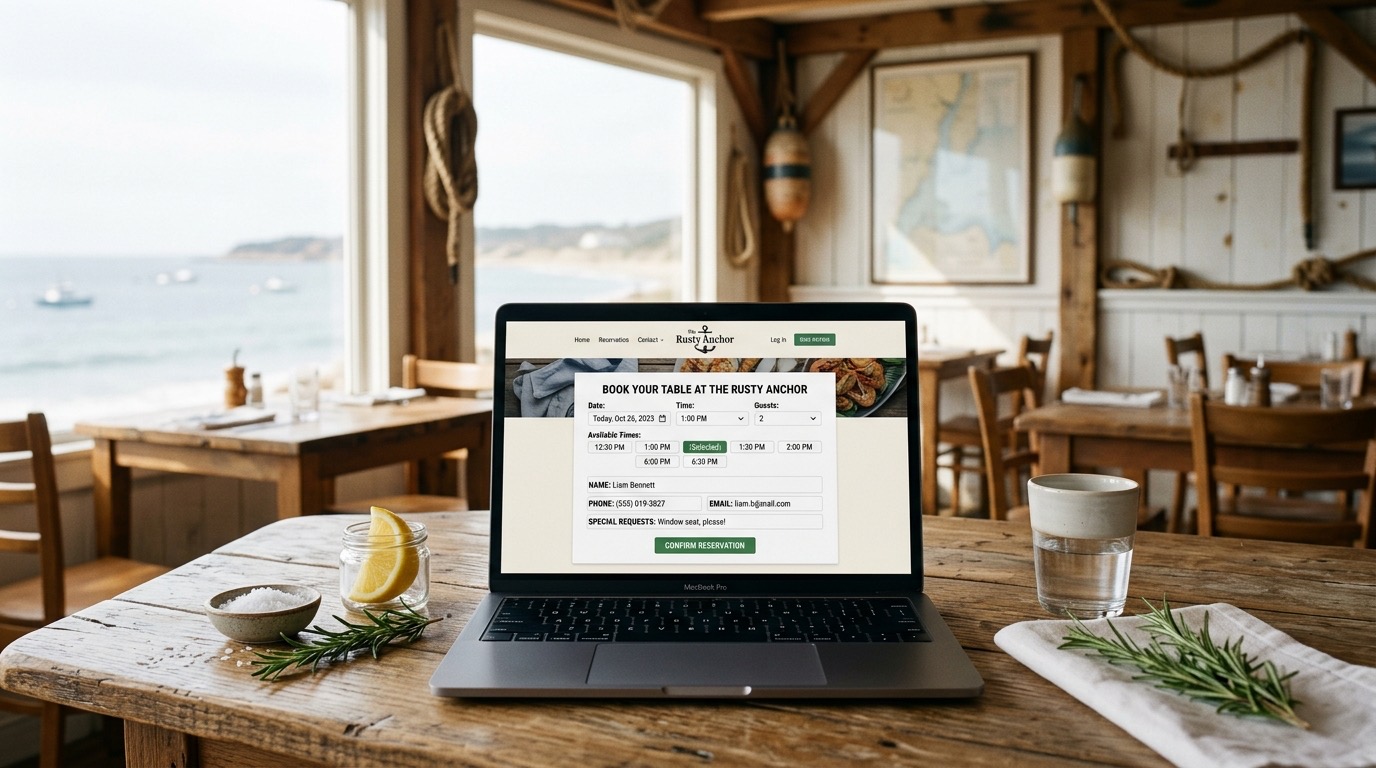 MacBook con formulario de reservas en restaurante costero valenciano
