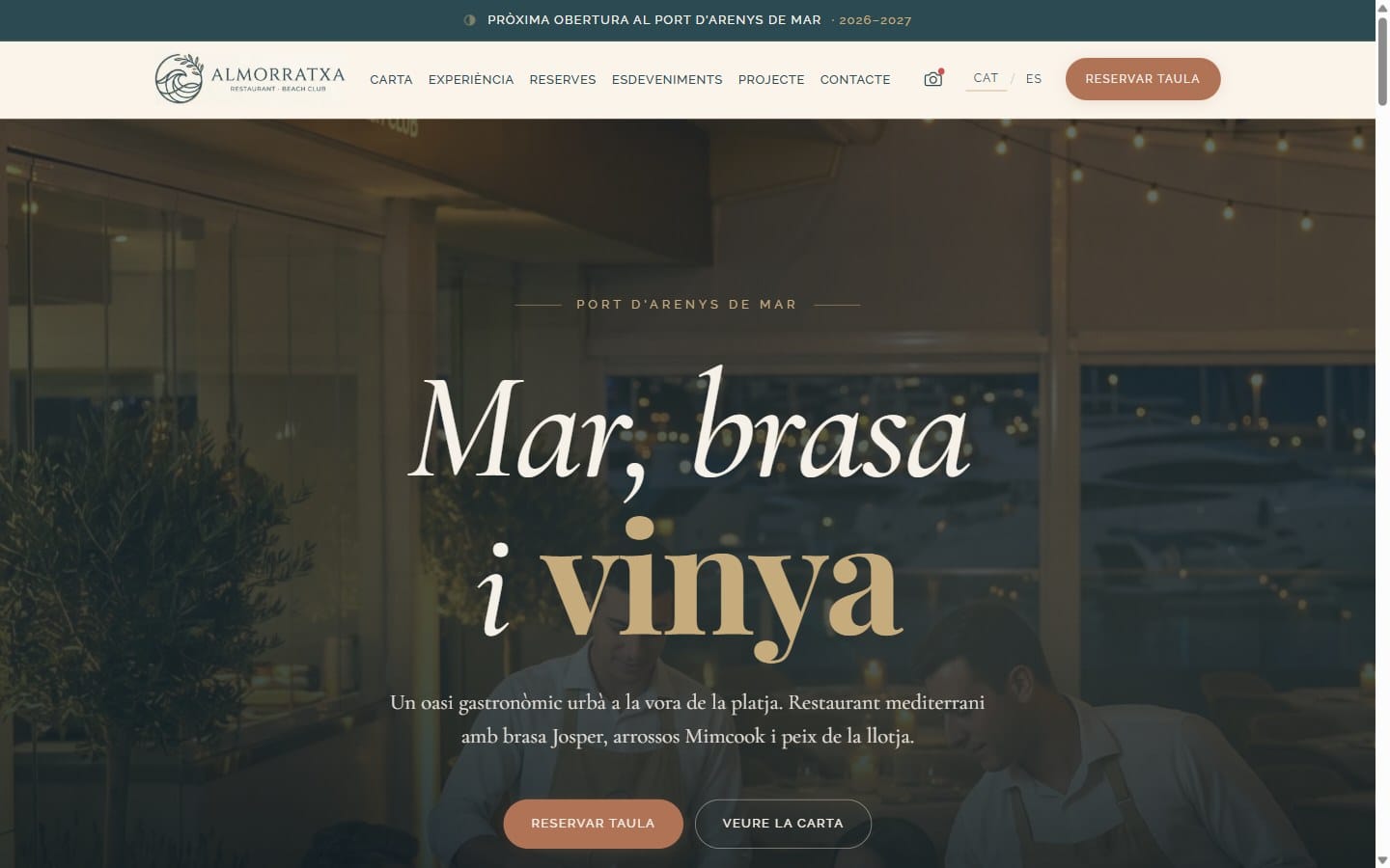 Página de inicio de la web de Almorratxa Restaurant · Beach Club