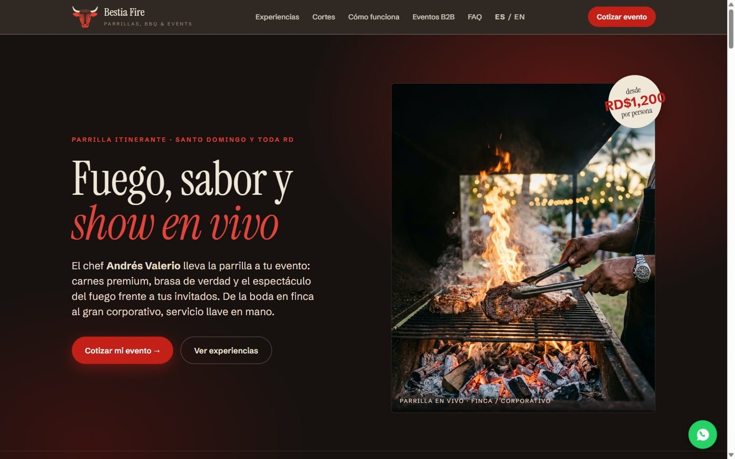 Página de inicio de la web de Bestia Fire