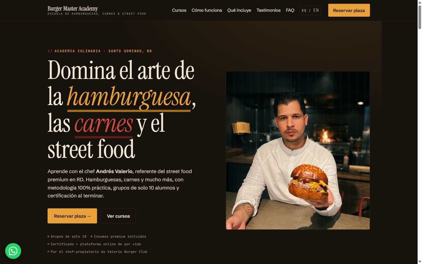 Página de inicio de la web de Burger Master Academy