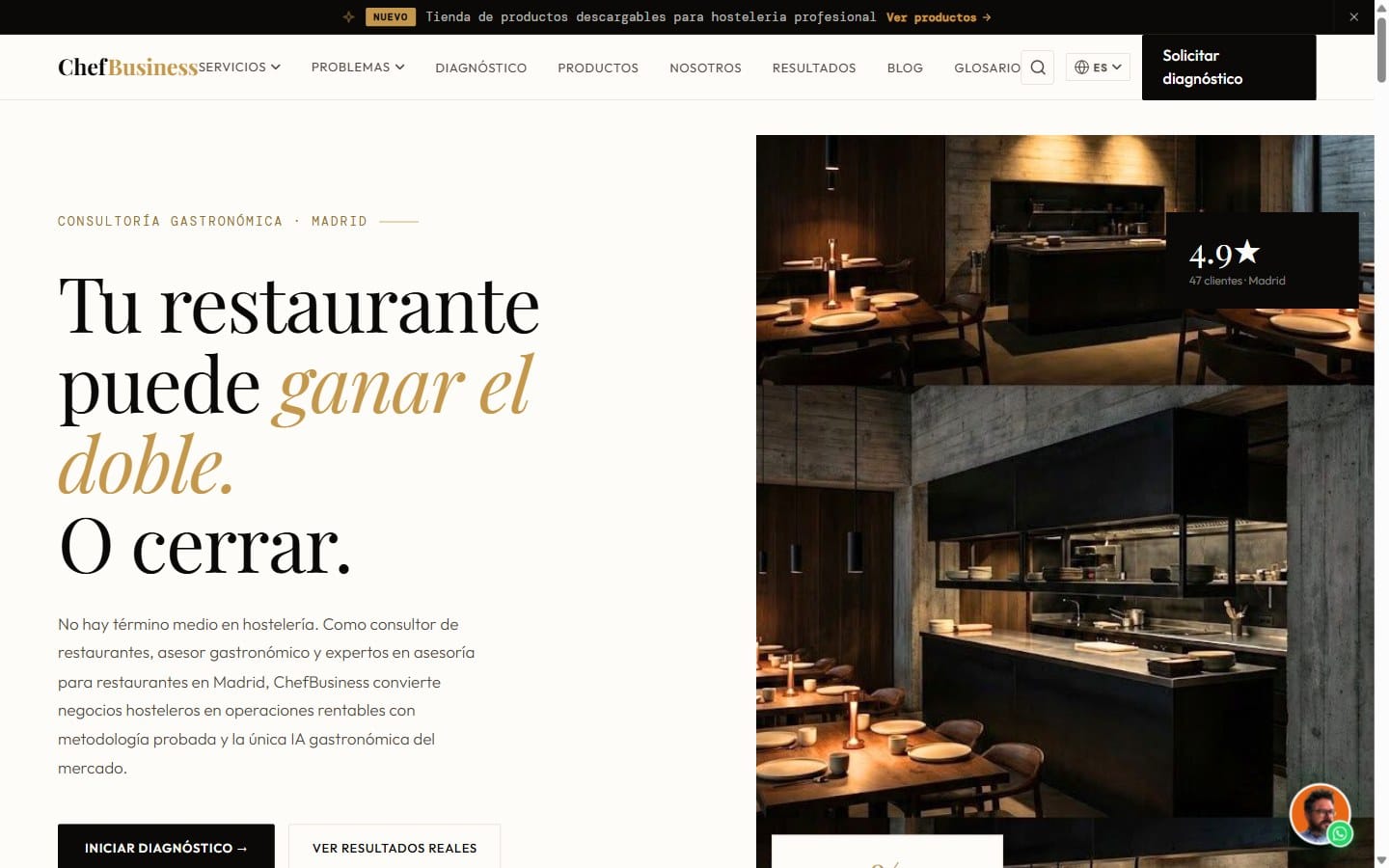 Página de inicio de la web de ChefBusiness