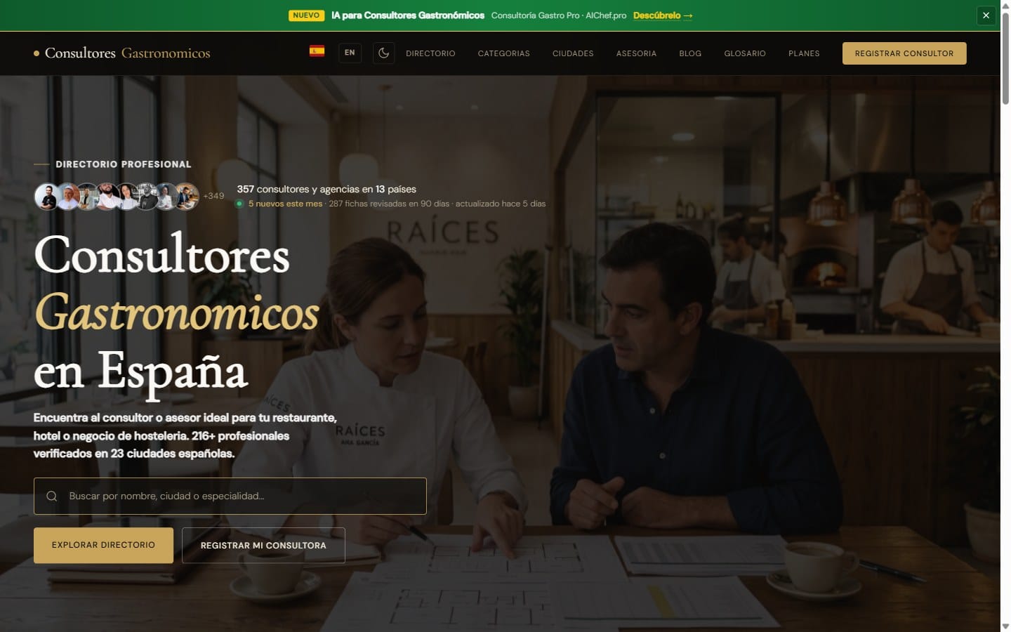 Página de inicio de la web de Consultores Gastronómicos
