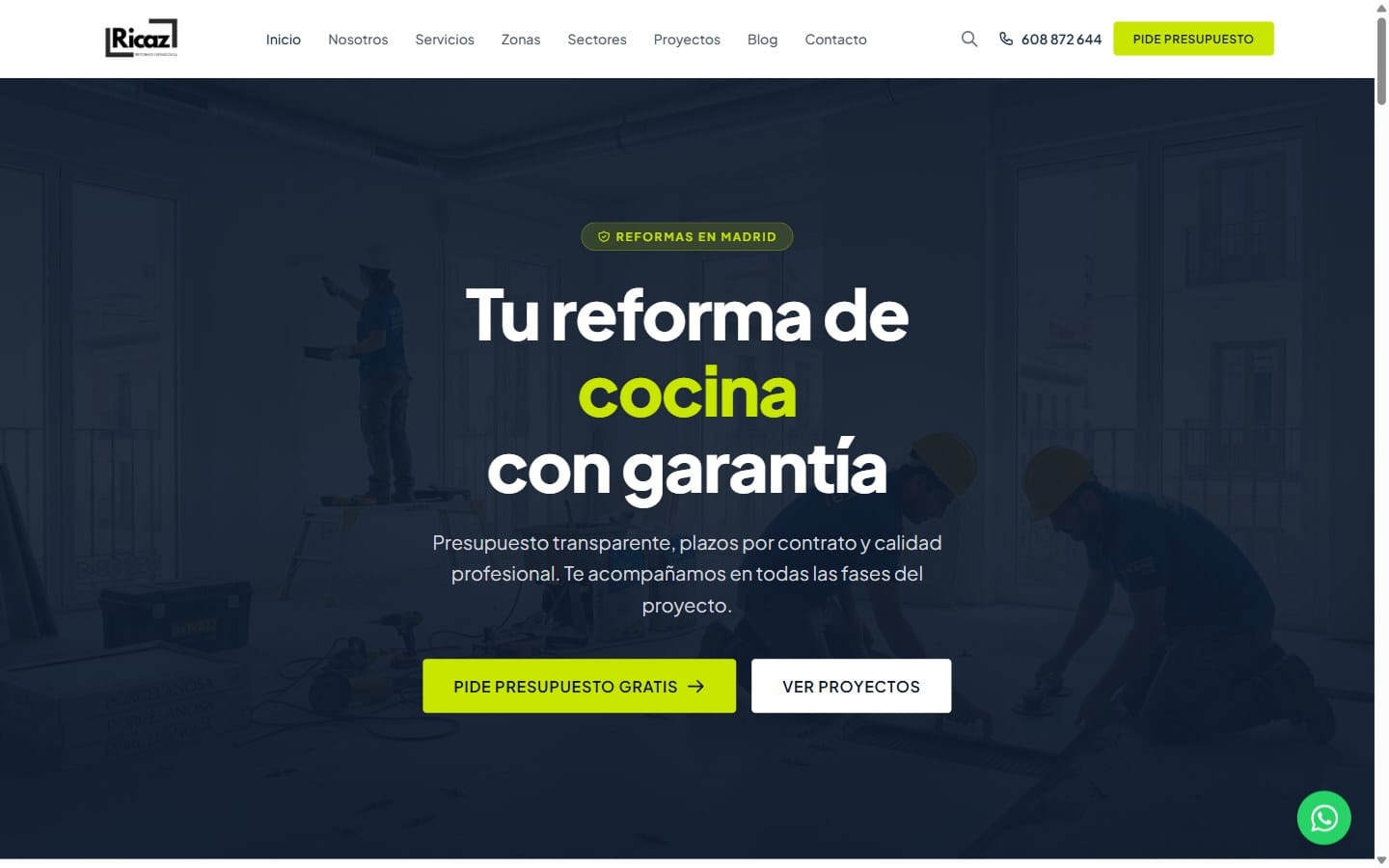 Página de inicio de la web de Ricaz Reformas