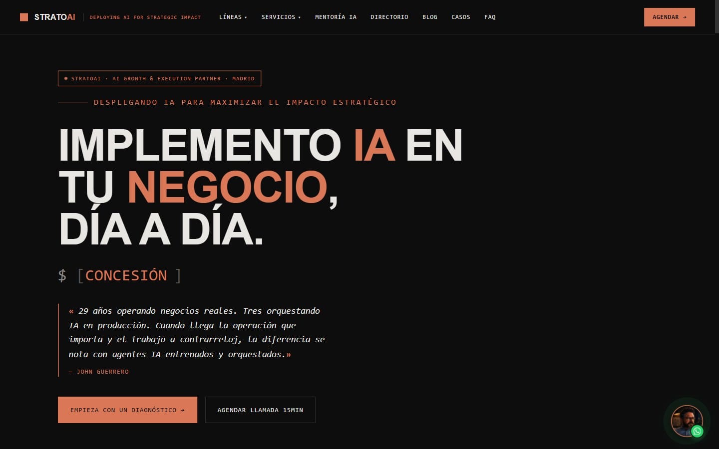 Página de inicio de la web de STRATOAI