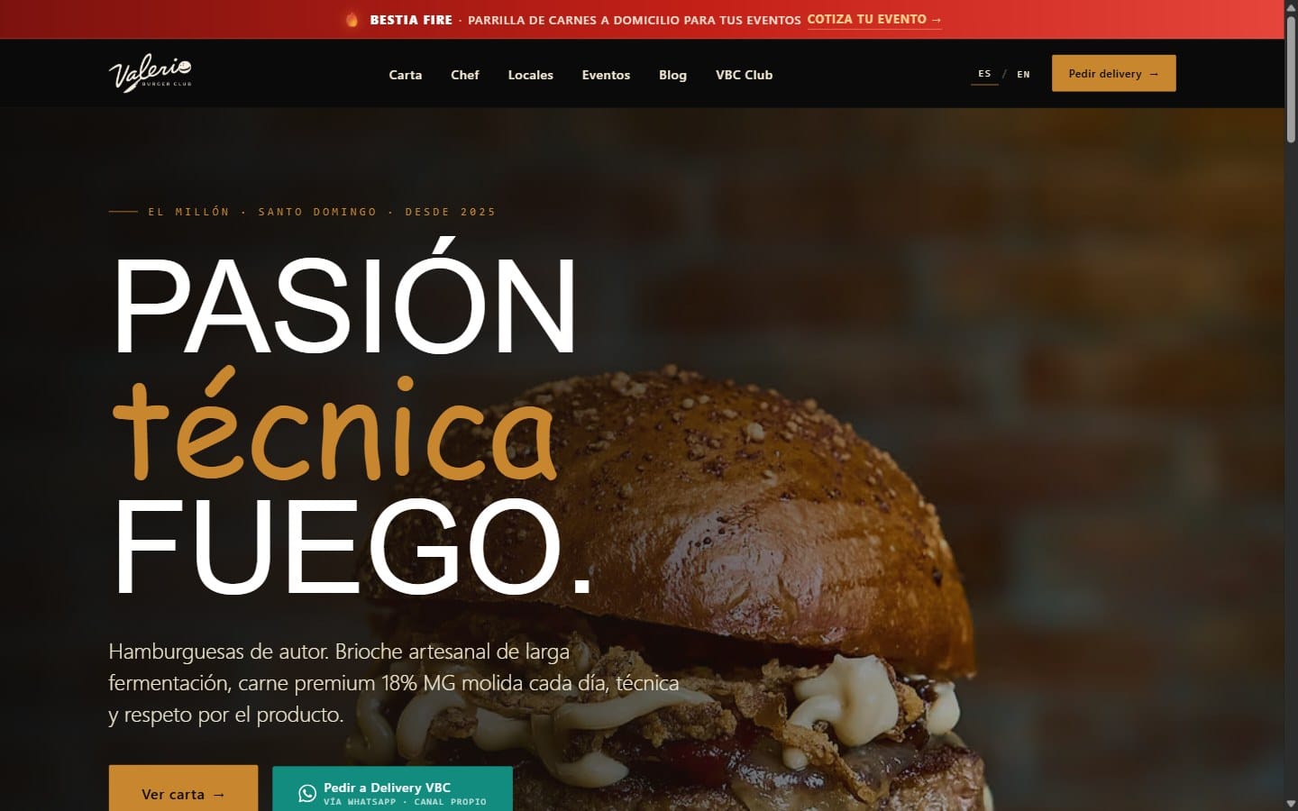 Página de inicio de la web de Valerio Burger Club