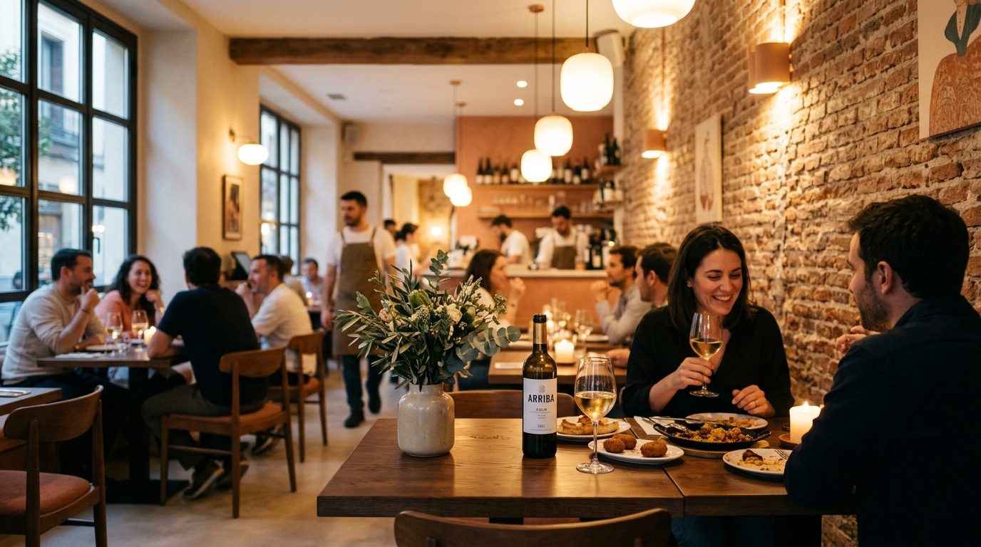Interior de restaurante moderno durante servicio de cena