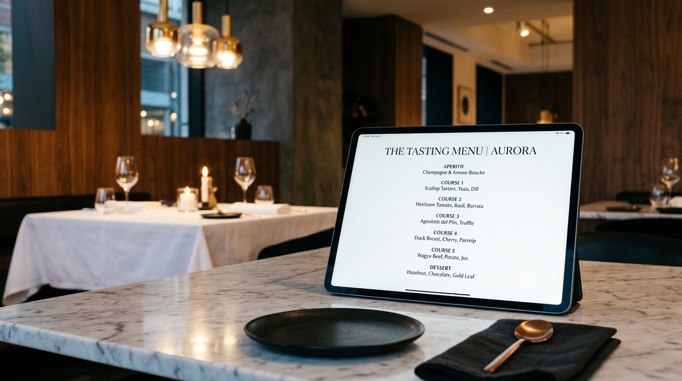 Restaurante urbano contemporaneo en Madrid con tablet y menú degustación
